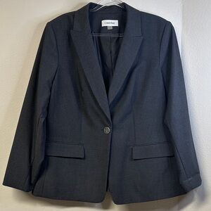 Calvin Klein Charcoal One-Button Blazer Women's Plus Size 18W Career Jacket Work